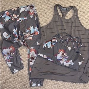 Athleta legging, bra top and racer back tank